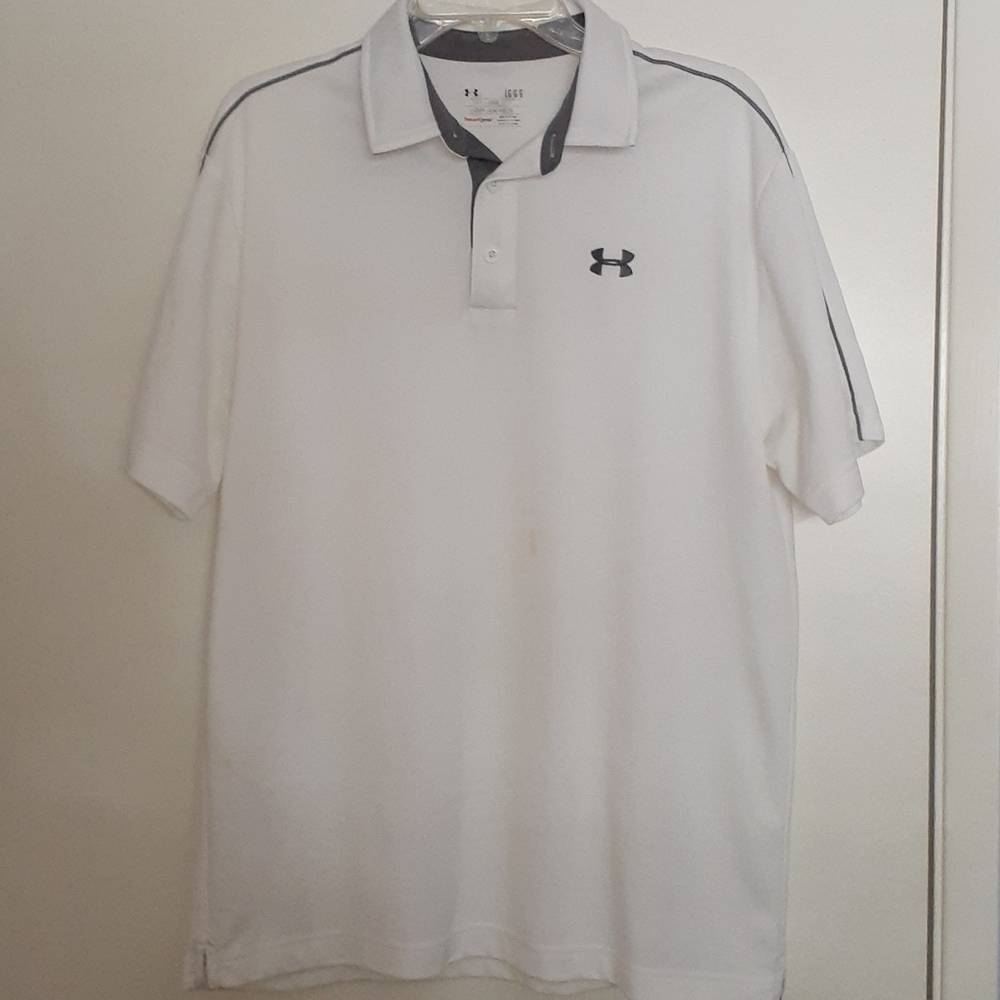 White Under Armour HeatGear polo large